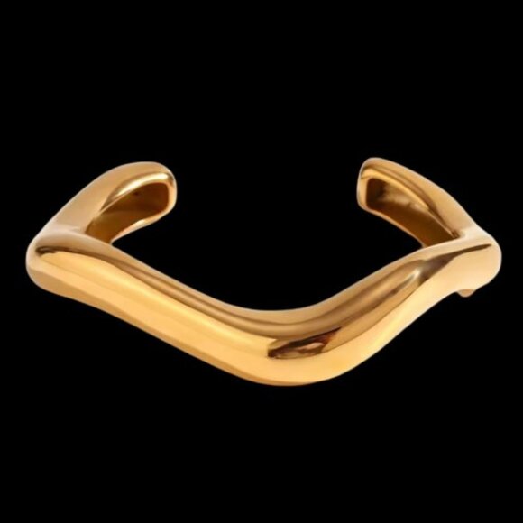 Gift Set 2 Irregular Wave Statement Bracelets/Bangles Plated Gold & Silver NWOT - Picture 12 of 16